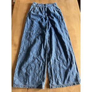 Entro Womens S Quilted Denim Wide Leg Pants Blue High Rise Elastic Waist Boho